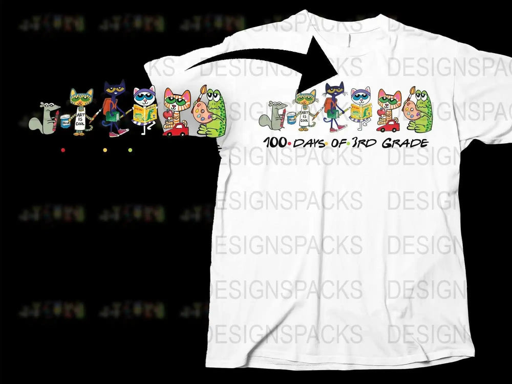Kids '100 Days of 3rd Grade' Celebratory T-Shirt, Cute Animal Cartoon, School Milestone, Fun Graphic Tee for Children