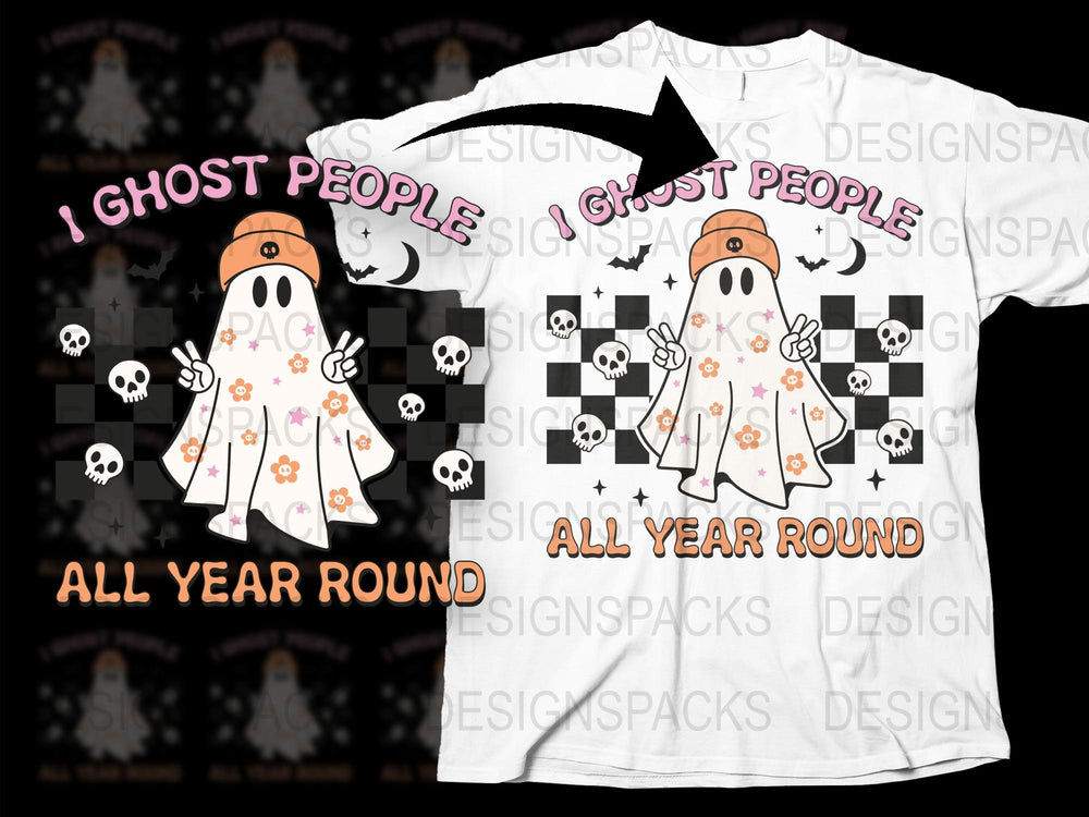 Funny Ghost T-Shirt 'I Ghost People All Year Round' Halloween Tee, Unisex Graphic Shirt with Skulls and Ghosts