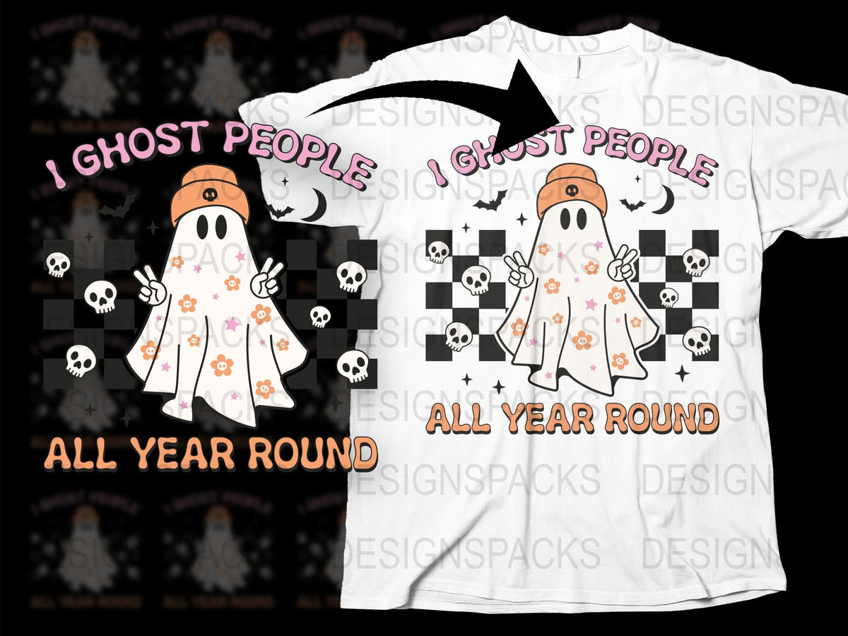 Funny Ghost T-Shirt 'I Ghost People All Year Round' Halloween Tee, Unisex Graphic Shirt with Skulls and Ghosts