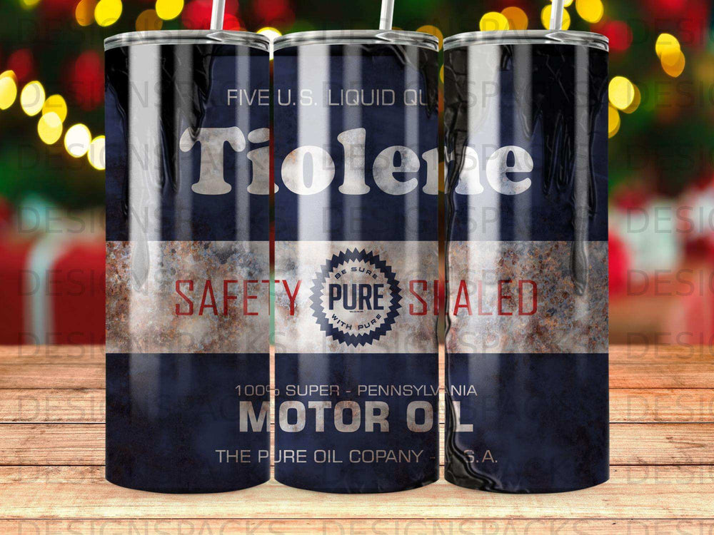 Tiolene 100% Super Pennsylvania Motor Oil can with "Safety Sealed" branding.