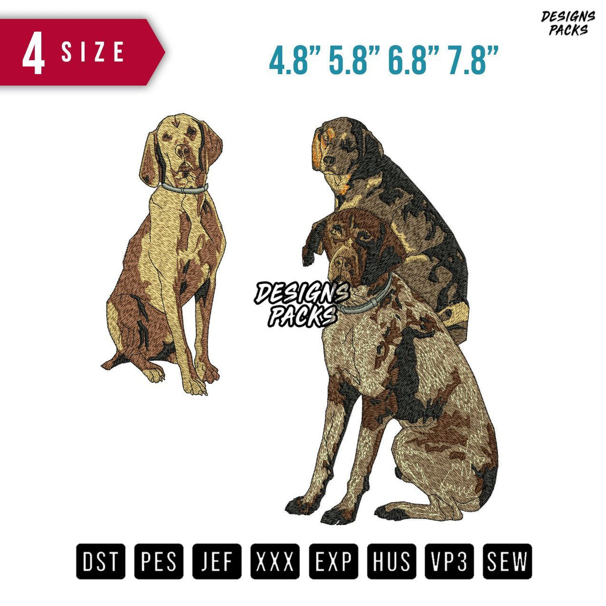 3 Dogs Sitting Embroidery Design