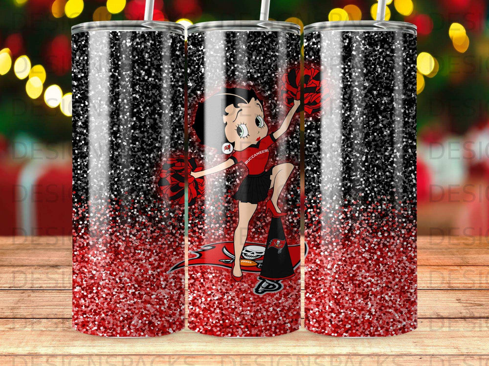 Betty Boop in Buccaneers gear with glitter background.