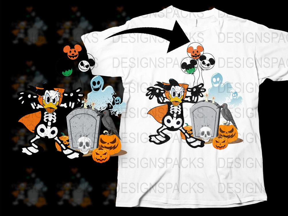 Halloween T-Shirt Cartoon Ghosts Pumpkins Spooky Cute Graphic Tee Unisex