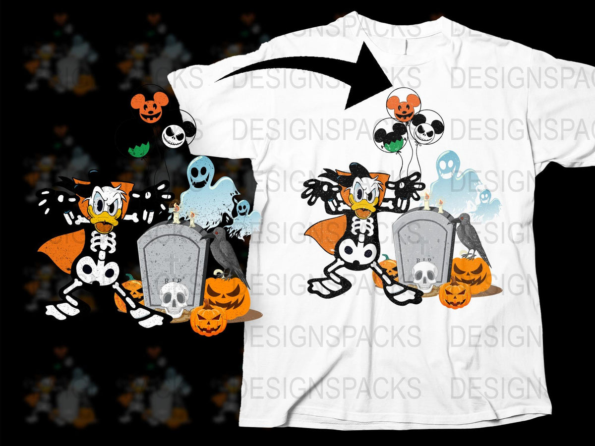 Halloween T-Shirt Cartoon Ghosts Pumpkins Spooky Cute Graphic Tee Unisex