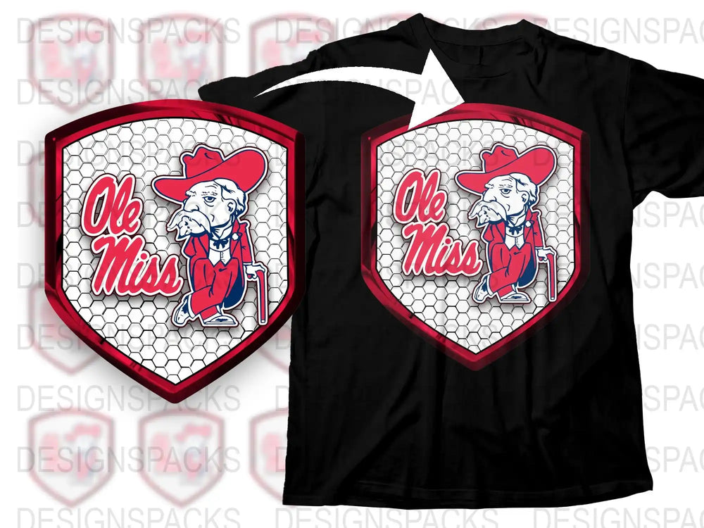 Ole Miss T-Shirt, University of Mississippi Mascot Graphic Tee, College Football Apparel, Red and White Logo Shirt