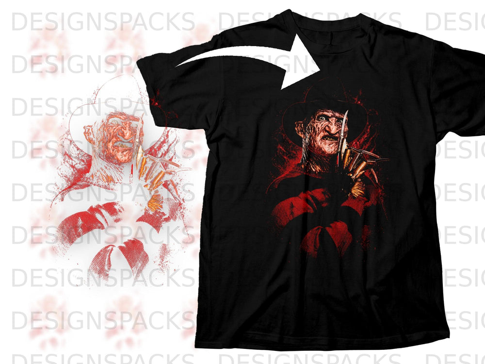 Black t-shirt featuring a graphic of Freddy Krueger with his clawed glove.