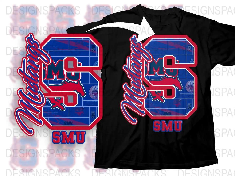 SMU Mustangs College Football Team Graphic T-Shirt, Red Blue Athletic Apparel, Sports Fan Gear, Casual Wear for Men and Women