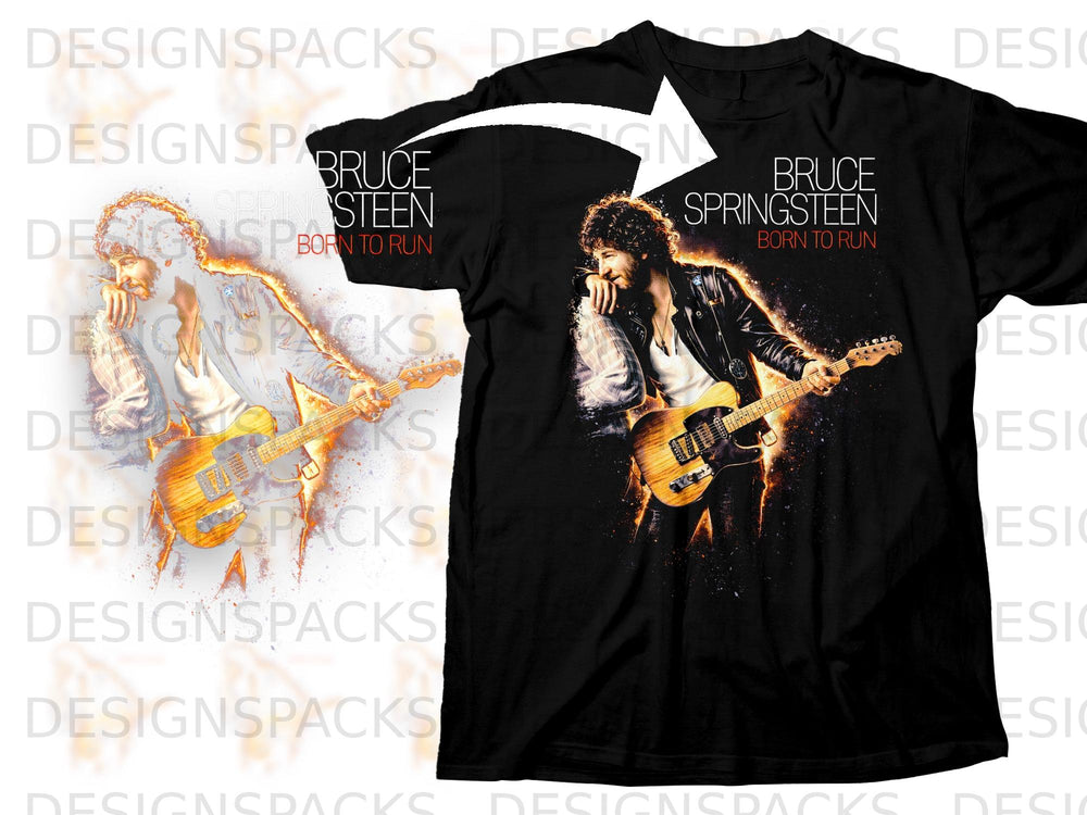 Bruce Springsteen Born to Run t-shirt with artist graphic and guitar.