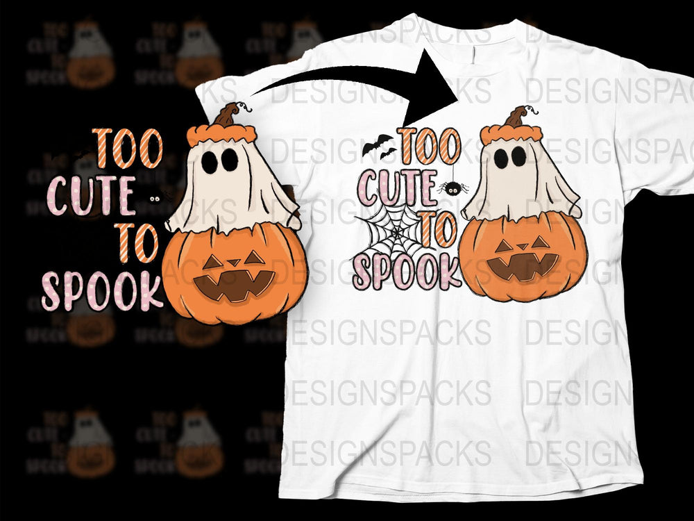 Cute Halloween Ghost Pumpkin T-Shirt, Too Cute To Spook, Fun Fall Graphic Tee, Kids and Adults Sizes Available