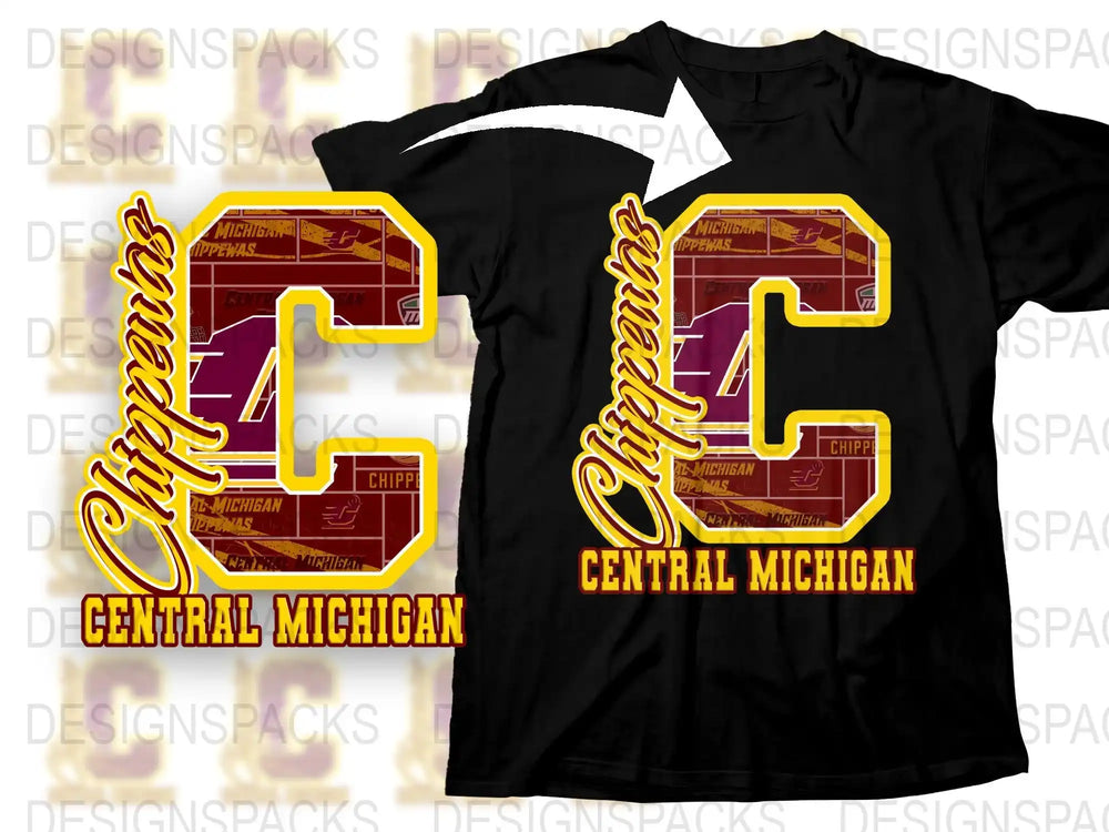 Central Michigan Chippewas T-Shirt, Maroon Gold College Sports Apparel, Graphic Tee for Fans