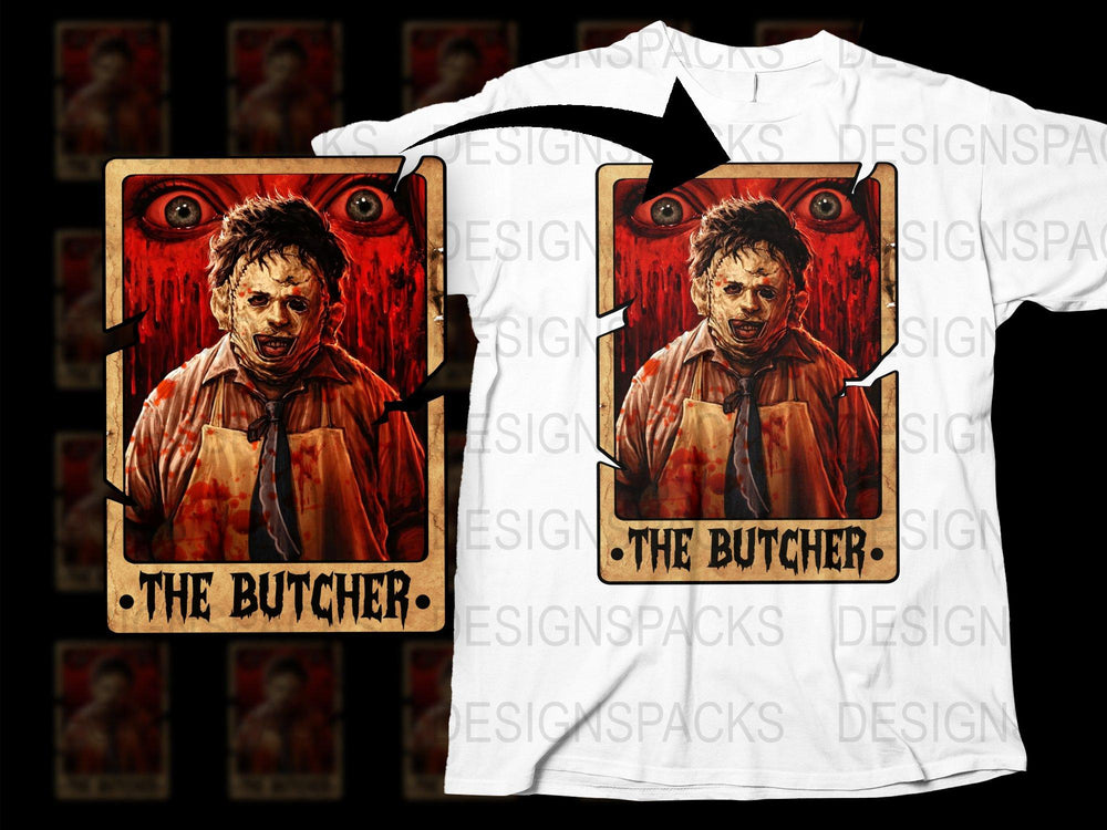 The Butcher Horror T-Shirt, Scary Movie Fan Apparel, Unique Halloween Costume Tee, Graphic Blood-Soaked Design Shirt