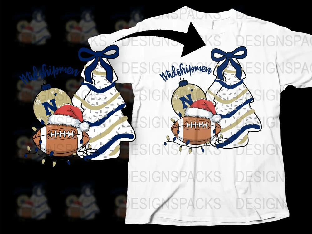Navy Cheerleader Christmas Shirt, Football Santa Hat, Holiday Graphic Tee, Festive Winter Apparel