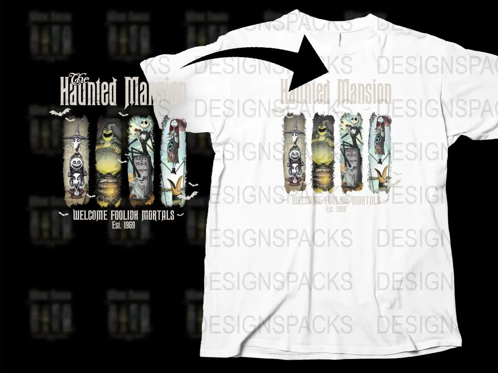 Haunted Mansion Themed T-Shirt, Gothic Style, Spooky Graphic Tee, Unisex Fashion, Welcome Foolish Mortals Design