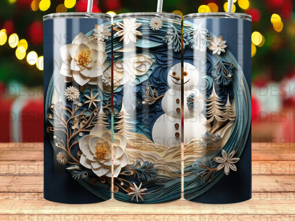 Snowman and winter scene in circular papercraft art.