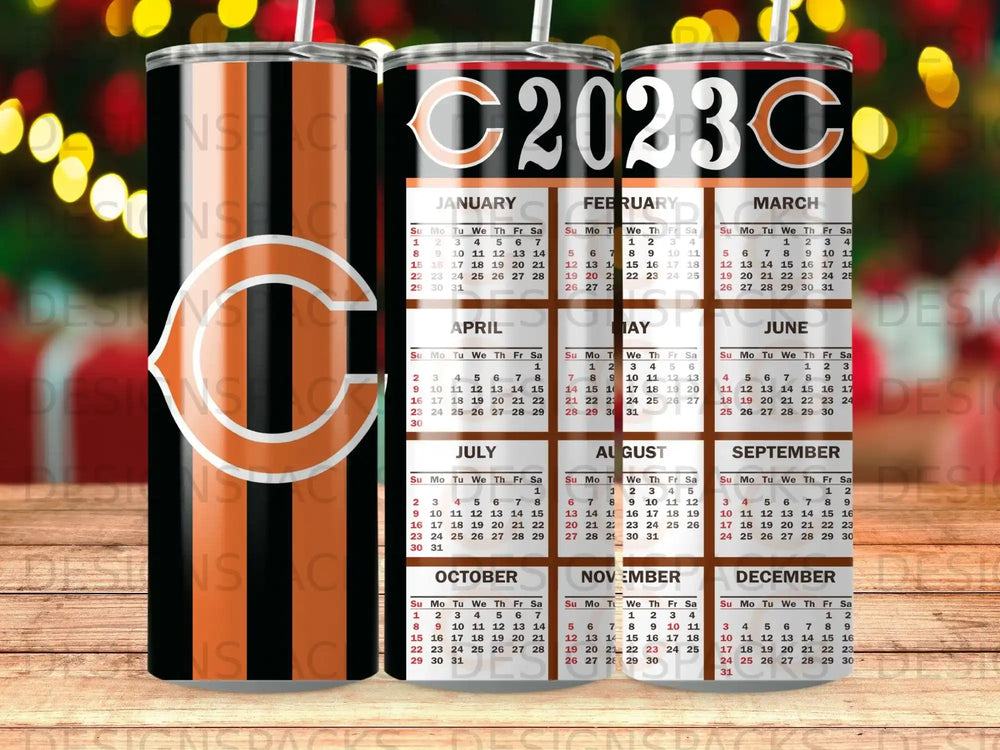 Tumbler with C20230 and 12-month calendar design.