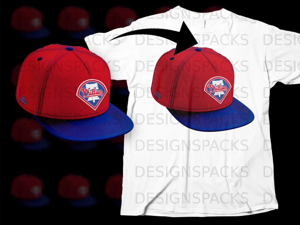 Red and Blue Phillies Cap Graphic T-Shirt Fashion Item