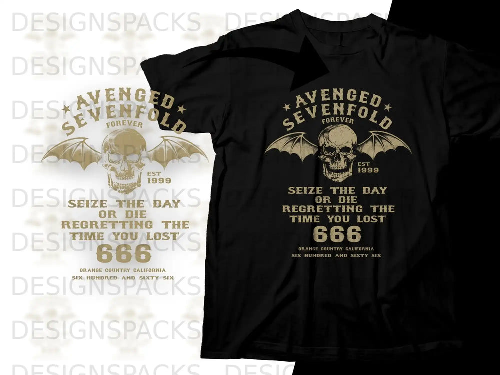 Avenged Sevenfold band t-shirt with skull and text "Seize the Day".