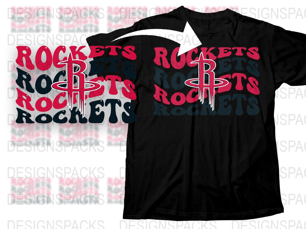 Rockets Graphic T-Shirt in Black, Bold Red and Blue Text Design, Modern Funky Apparel, Unisex Fashion Tee