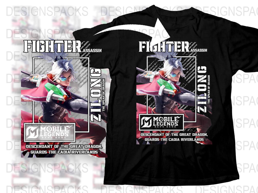 Mobile Legends Zilong Fighter T-Shirt, Assassin Graphic Tee, Gaming Apparel, Unisex Black Shirt