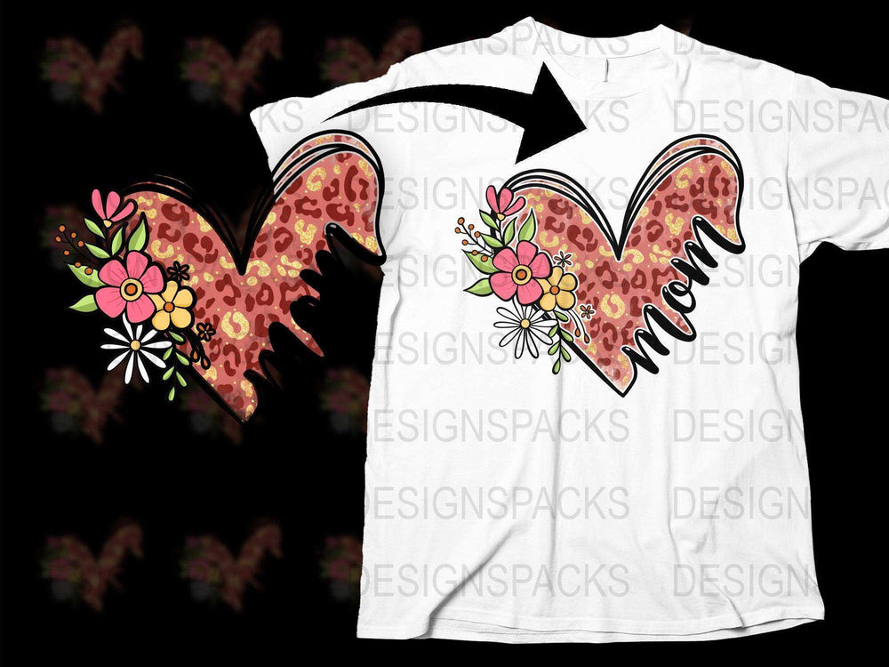 Leopard Print Heart Mom T-Shirt, Floral Graphic Tee, Mother's Day Gift, Stylish Women's Fashion Top