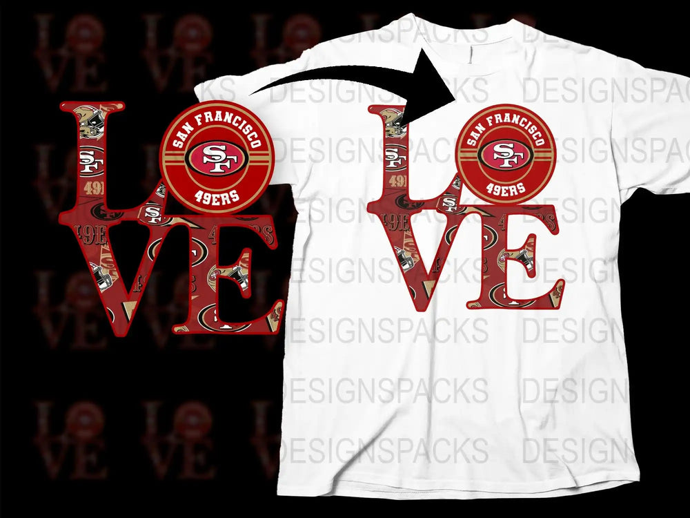 San Francisco 49ers Love T-Shirt, Graphic Tee, NFL Football Team Apparel, Fan Gift Idea, Unisex Fashion Shirt
