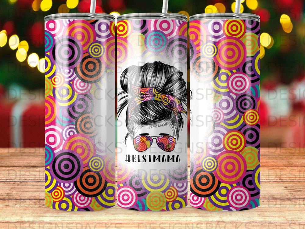 Tumbler with colorful concentric circles pattern and #BESTGIRLFRIEND text.