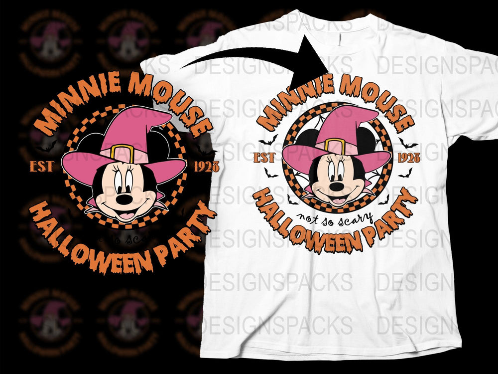 Minnie Mouse Halloween Party T-Shirt, Vintage Cartoon Graphic Tee, 1928 Classic Design, Kids and Adult Sizes
