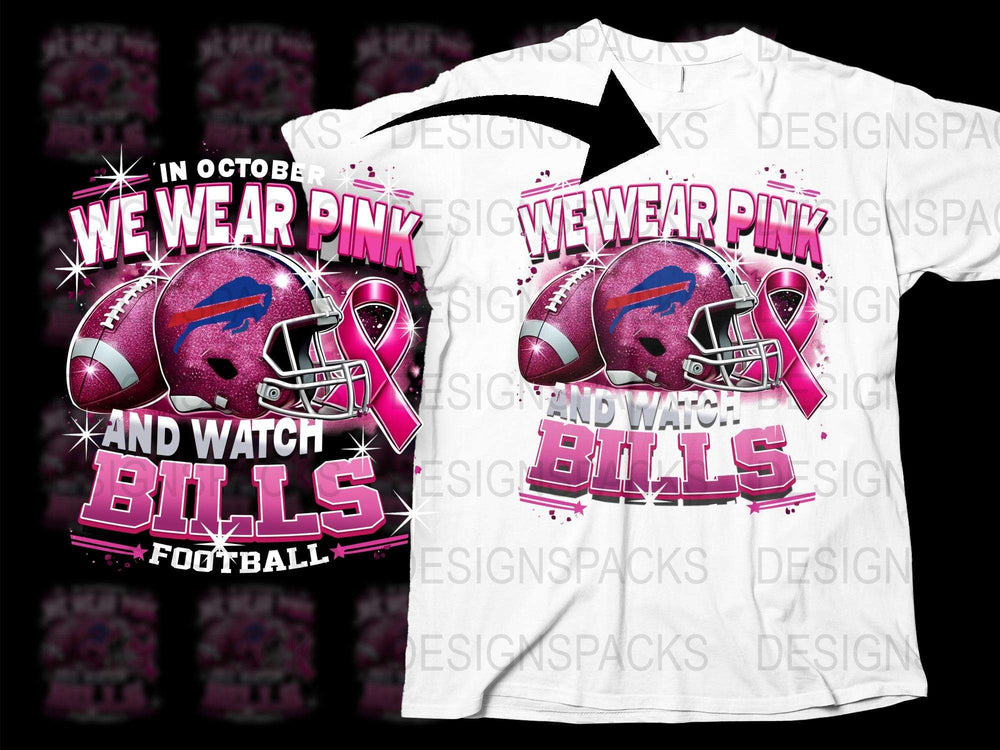 Pink October Football T-Shirt, Support Breast Cancer Awareness, Buffalo Fan Apparel