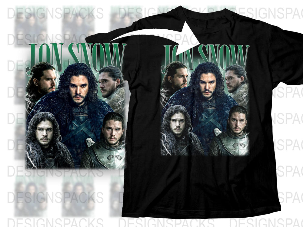 Jon Snow Game of Thrones Inspired Black T-Shirt, Men's Graphic Tee, Multiple Poses, Fan Gift