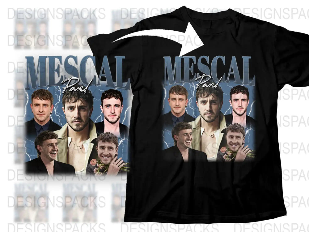 Paul Mescal Fan T-Shirt, Multiple Faces Graphic Tee, Men's Fashion, Black Top
