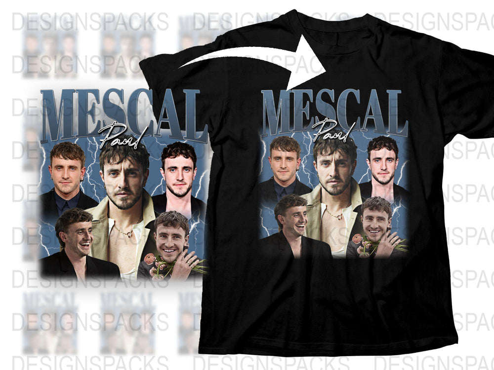 Paul Mescal Fan T-Shirt, Multiple Faces Graphic Tee, Men's Fashion, Black Top