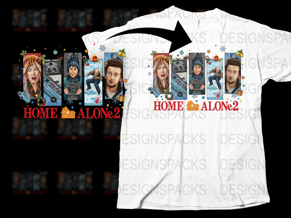Home Alone 2 Inspired T-Shirt, Movie Characters Graphic Tee, Holiday Film Design, Classic 90s Nostalgia, Unisex White Shirt