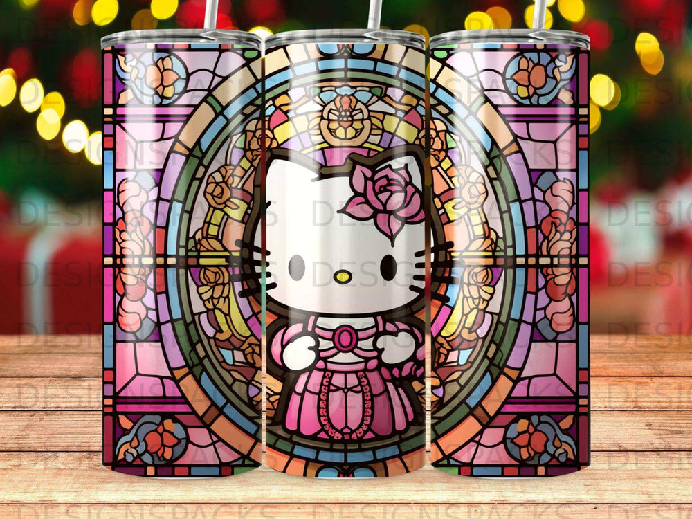 Hello Kitty stained glass design on a tumbler.