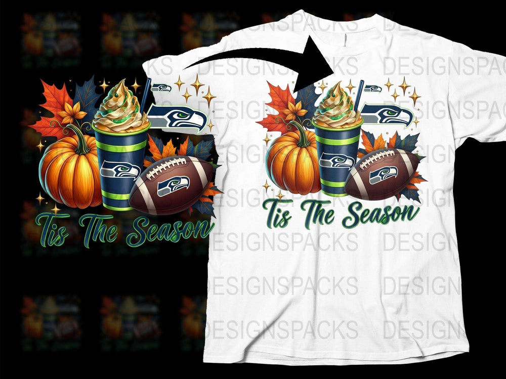 Festive Football T-Shirt, Seattle Theme, Pumpkin Graphic, Fall Season, Sports Fan Apparel, Casual Wear