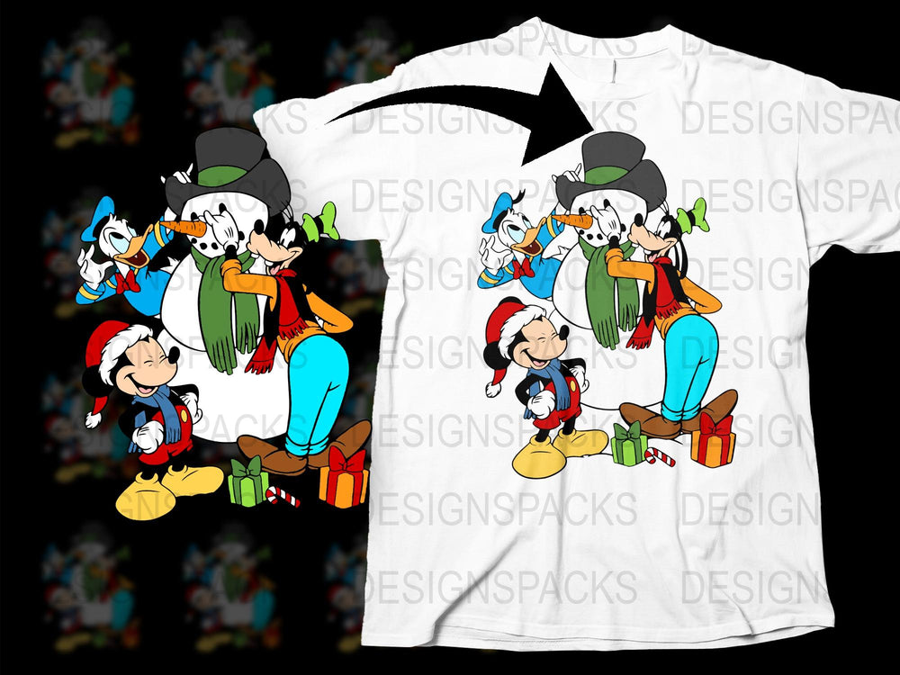 Vintage Disney Style Snowman Cartoon T-Shirt, Colorful Kids and Adult Sizes, Retro Holiday Apparel Gift