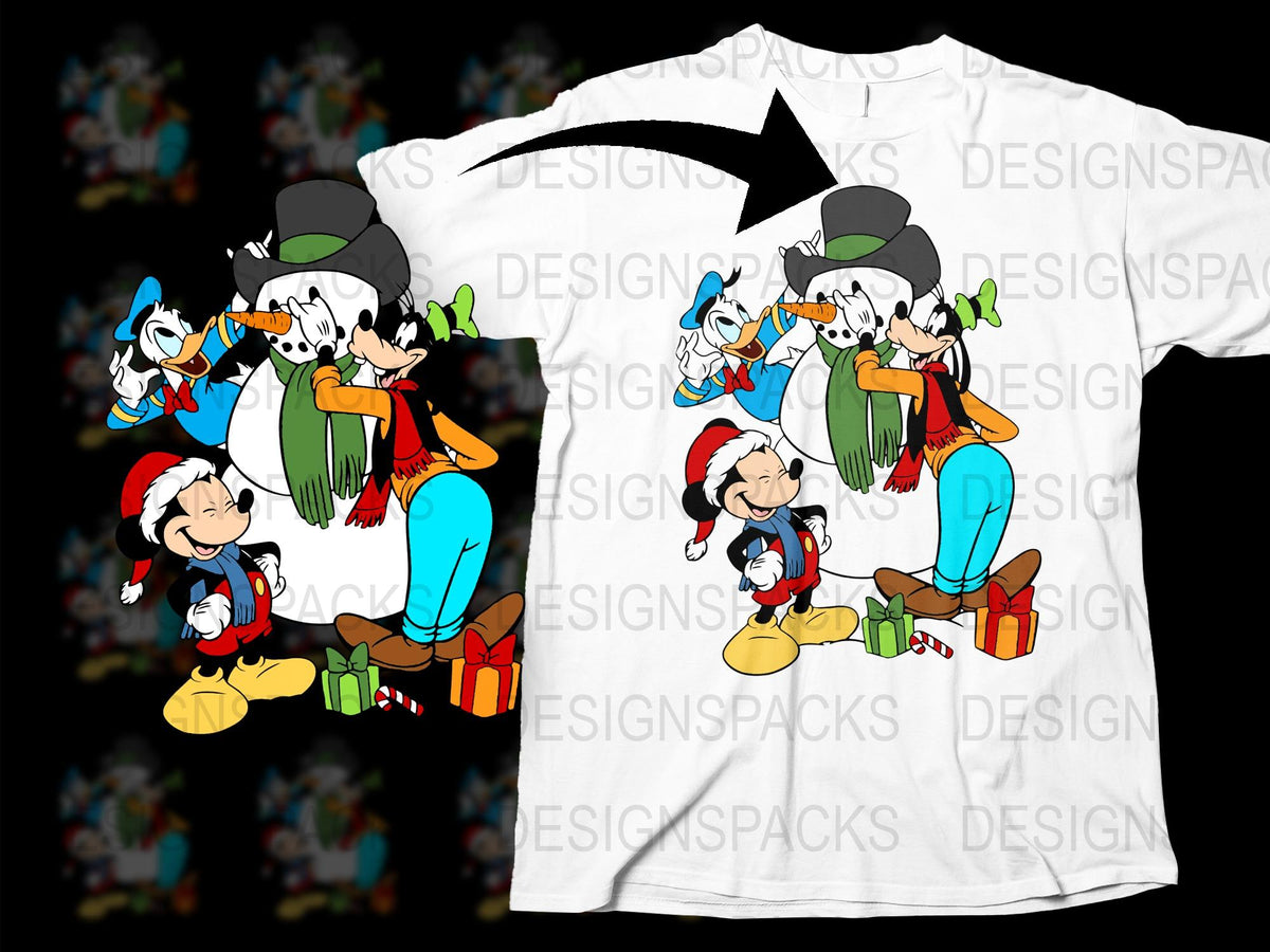 Vintage Disney Style Snowman Cartoon T-Shirt, Colorful Kids and Adult Sizes, Retro Holiday Apparel Gift