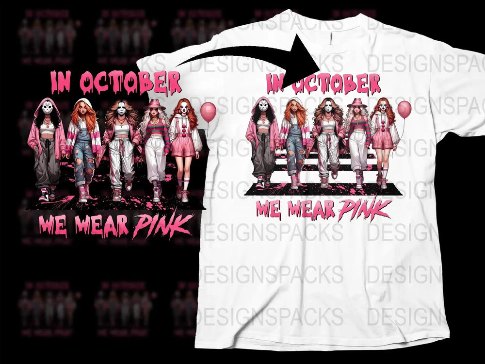 Halloween October Pink Zombie Girls Graphic T-Shirt, Unique Horror Movie Inspired Apparel
