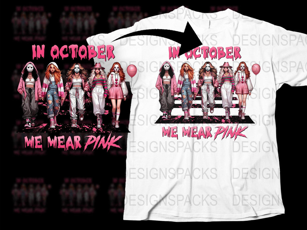 Halloween October Pink Zombie Girls Graphic T-Shirt, Unique Horror Movie Inspired Apparel