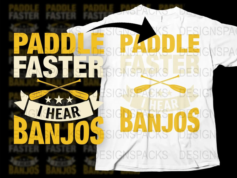 Funny Canoeing Shirt Paddle Faster I Hear Banjos Graphic Tee White Unisex Outdoor Adventure Apparel