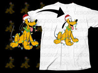 Festive Cartoon Dog T-Shirt, Cute Christmas Lights and Santa Hat Design, Kids and Adults Casual Wear