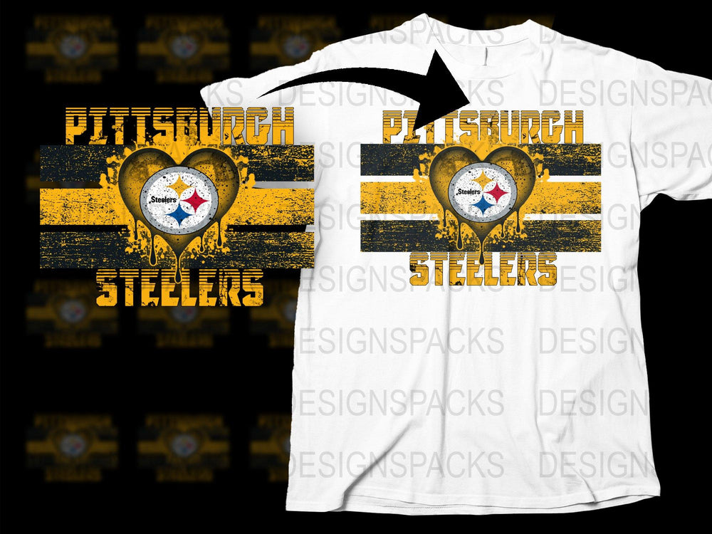 Pittsburgh Fan T-Shirt Yellow Black Stripes Heart Graphic Steel City Sports Tee