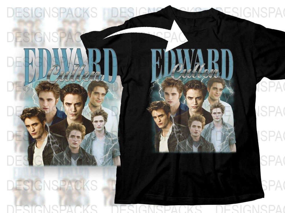 Edward Cullen Twilight Saga Graphic T-Shirt, Movie Fan Tee, Vampire Novel Merch, Black Cotton Shirt, Gift for Twilight Fans