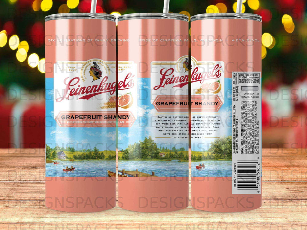 Leinenkugel Grapefruit Shandy can with river scene and brewing company logo.