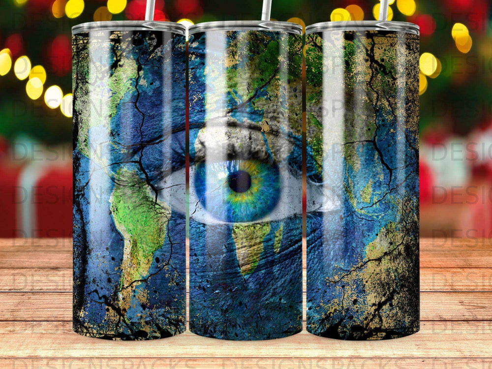 Cracked Earth map with human eye superimposed on it.