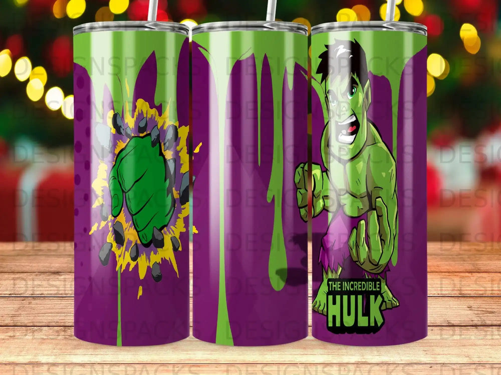 The Incredible Hulk character emerging from a purple background with green streaks.