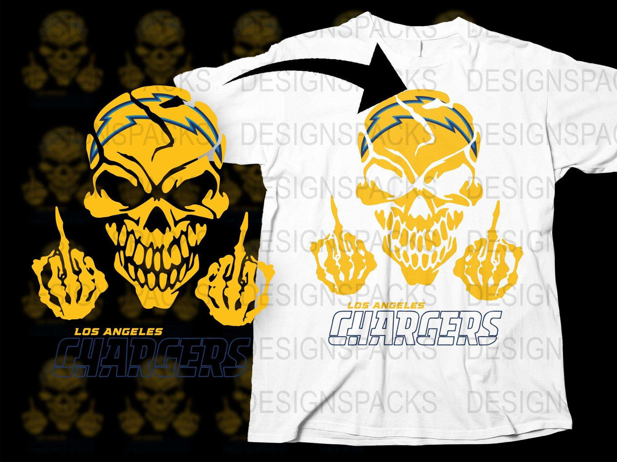 Los Angeles Chargers Skull T-Shirt, Blue and Yellow Graphic Tee, Football Fan Apparel, Unique Sports Merchandise
