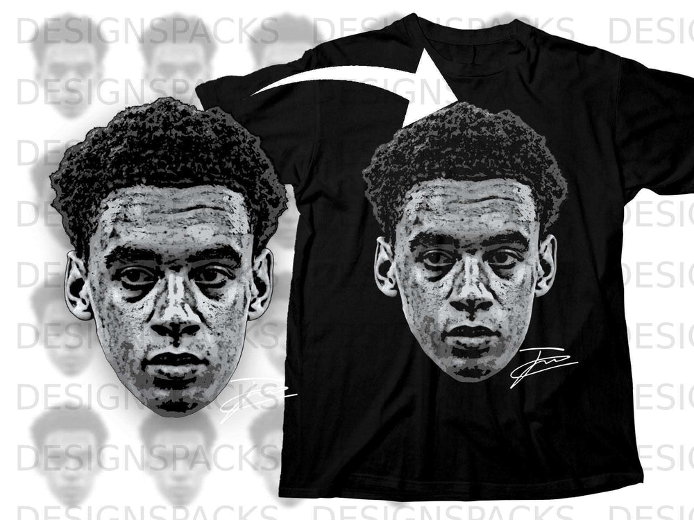 Realistic Monochrome Face Art Graphic T-Shirt for Fans