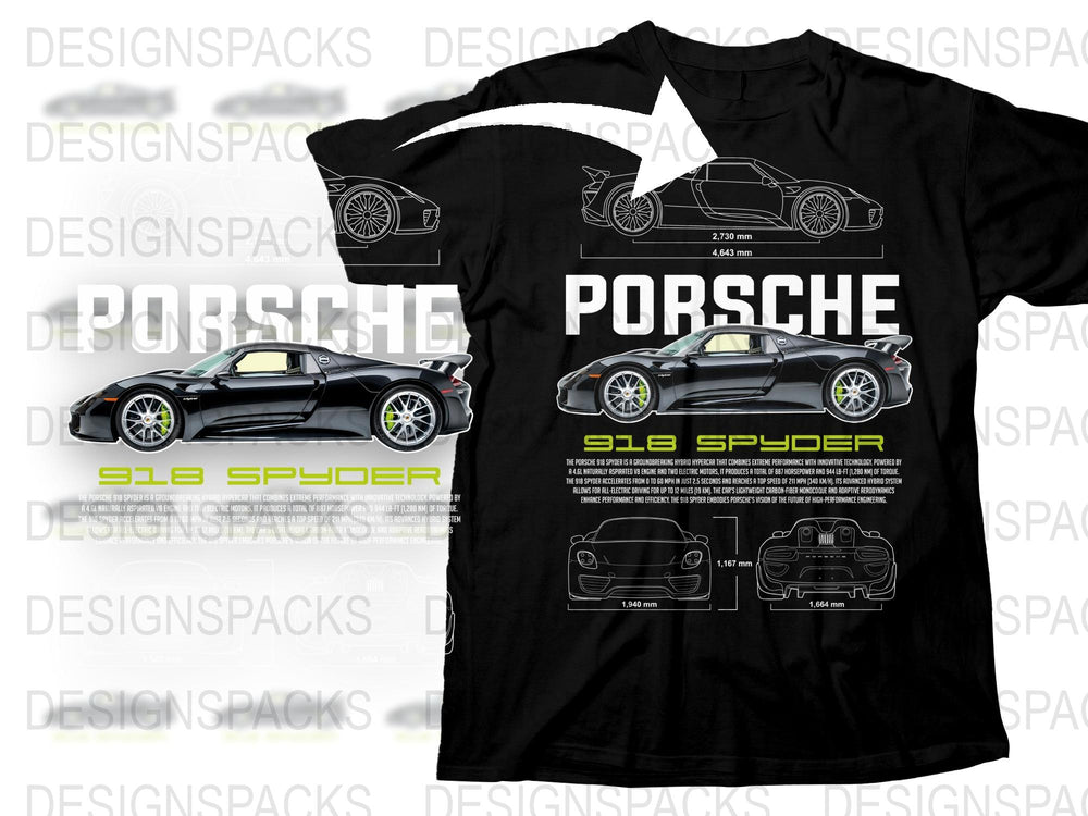 Porsche 918 Spyder Graphic T-Shirt, Sports Car Enthusiast Tee, Automobile Fan Gift, Racing Style Cotton Shirt, Car Lover Apparel