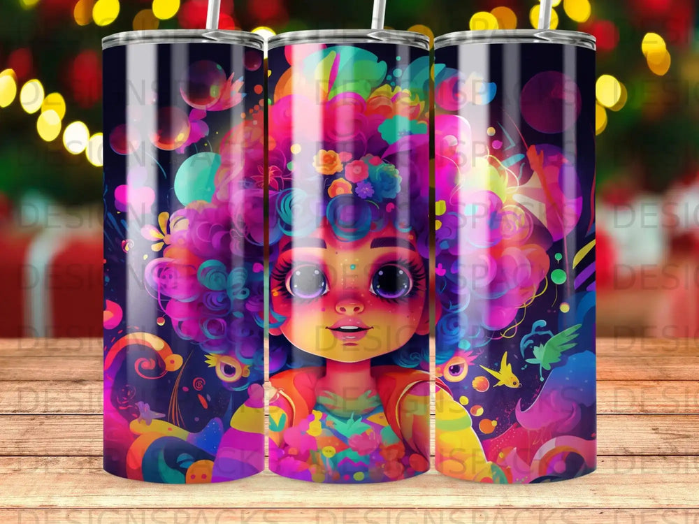 Colorful, psychedelic art of a young person with bright, frizzy hair and large eyes.