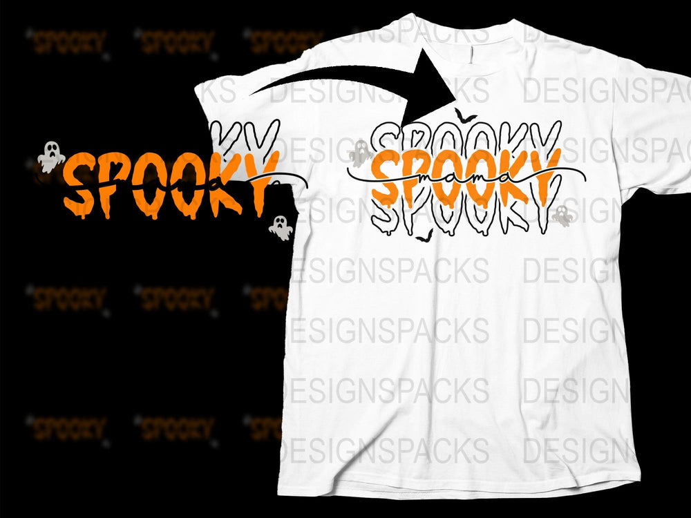 Spooky Halloween T-Shirt, Orange Black Text, Fun Ghost Graphic, Casual Wear for October Events